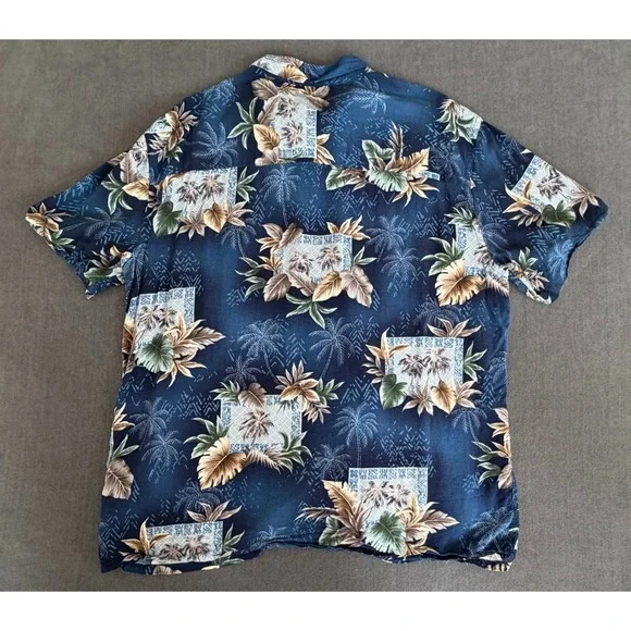 Island Shores Mens XL Blue Tropical Palm Tree Rayon Hawaiian Button Down Shirt - Picture 2 of 7